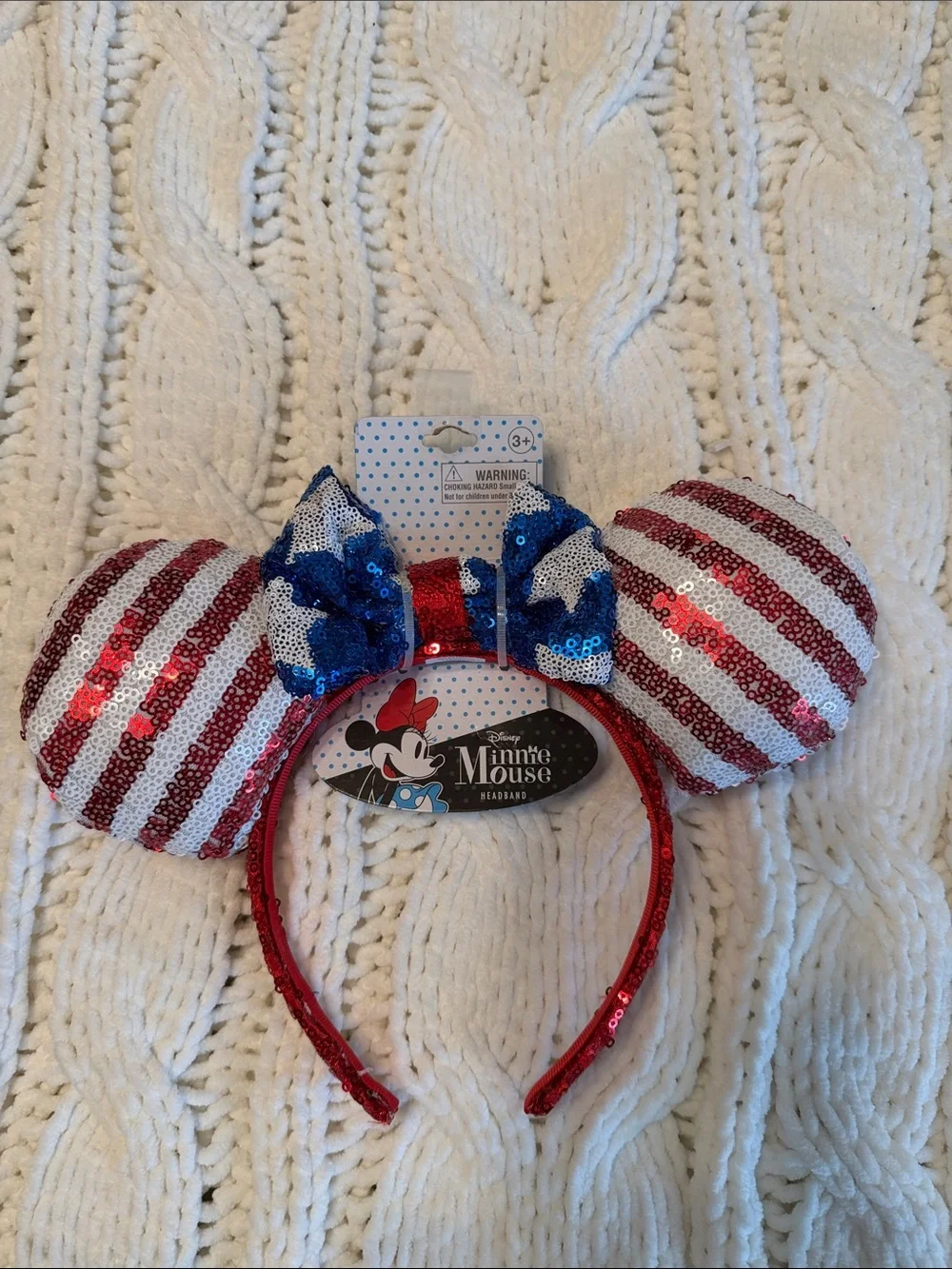 Disney Minnie Mouse Sequin Ear Headband - Red, White & Blue Bow